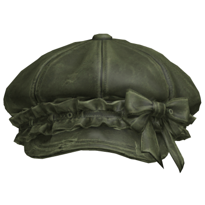 Newsboy Cap Olive Ruffle Bow Vintage Coquette