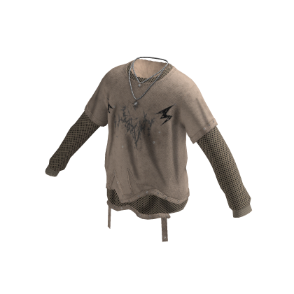 Oversized Graphic Sweater w/ Chain (Taupe)
