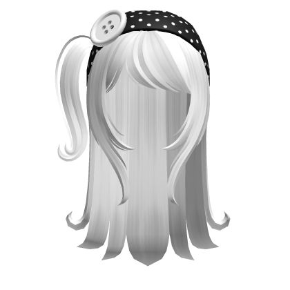 🍀Swirly Hair w Polka Dot Black Headband(White) Roblox item