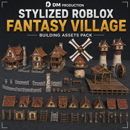 Stylized Roblox Fantasy Village Building Assets