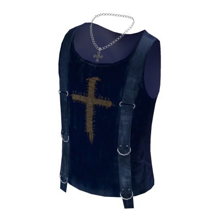 Gothic Strap Tank Top w/ Cross Chain (Navy)