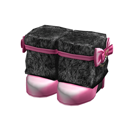 Agejo Gyaru Bow Fur Heel Boots Black & Pink