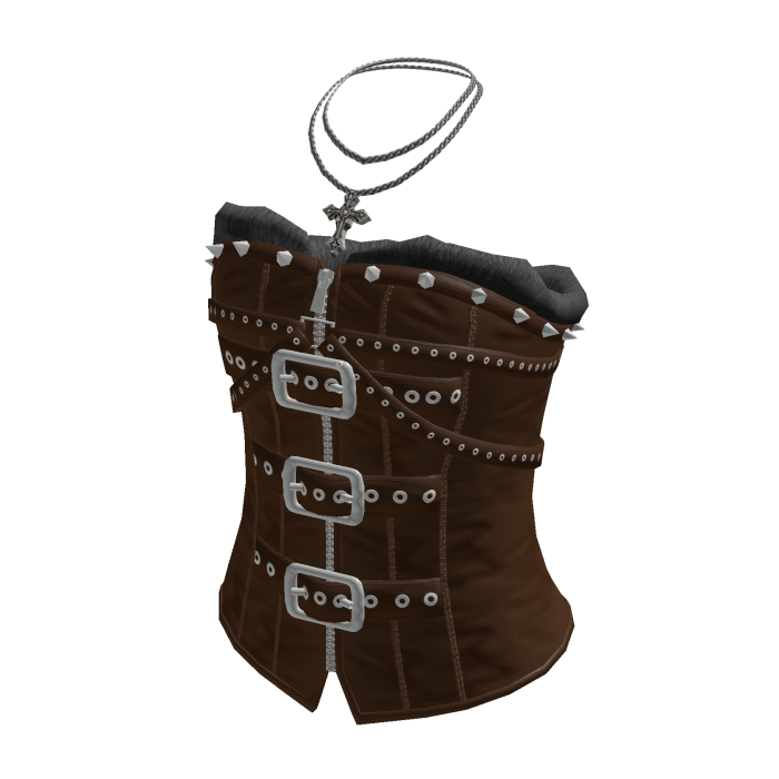 Studded Buckle Corset Top (Brown)
