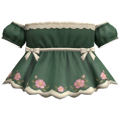 Green Floral Puff Sleeve Top