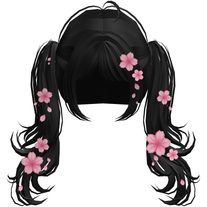 Flowy Wavy Pigtails w/ Sakura Petals (Black) Roblox item