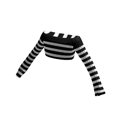 Cropped White Black Scene Off Shoulder Sweater thumbnail