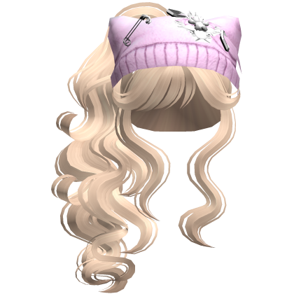 Pink Cat Beanie Y2K Curly Ponytail Hair Blonde Roblox item
