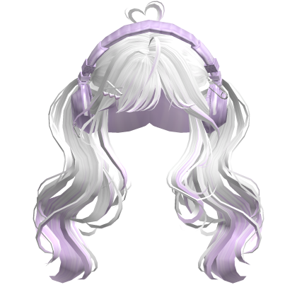 Cute Wavy Pigtails w/Headphonnes (White&Purple)