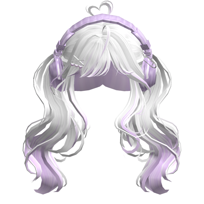 Cute Wavy Pigtails w/Headphonnes (White&Purple)