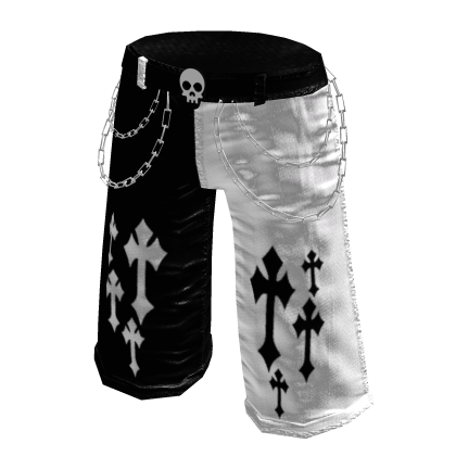 Emo goth cross shorts in black & white thumbnail