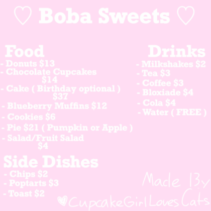 Boba Sweets Menu Roblox decal