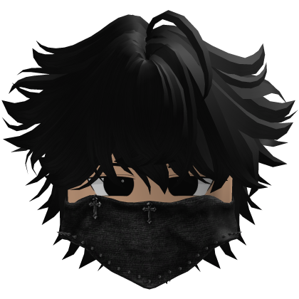 messy fluffy anime hair with a Y2K mask (Black) thumbnail