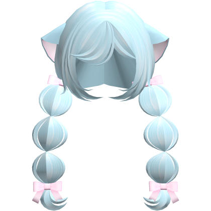 ୨ৎ Cute Blue Neko Kawaii Braids W Bows  Roblox item