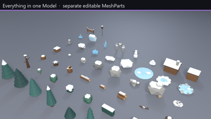 Low Poly Snow Forest Pack x50 Winter Pine Ice Rock preview 2
