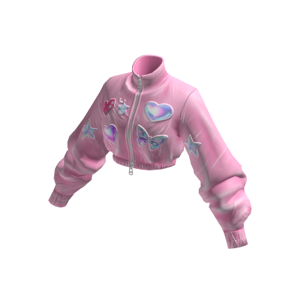 Y2K Iridescent Patches Crop Jacket (Pink) thumbnail