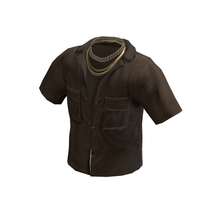 Brown Unbuttoned Shirt w/ Gold Chains 