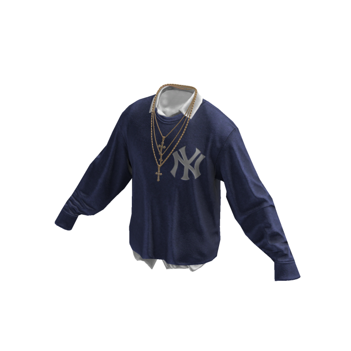 Navy Blue NY Sweater w / Gold Chains