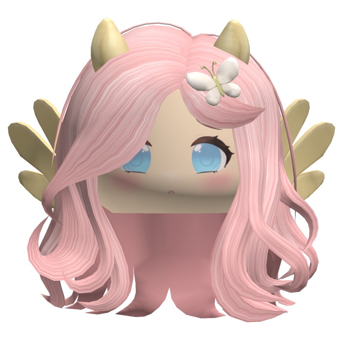 Fluttershy Pink Wavy Cute Girl Hair Horns Wings