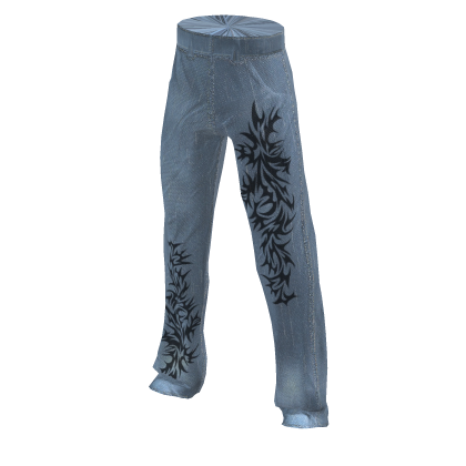 Grunge Tattoo High Waisted Baggy Denim Pants Light