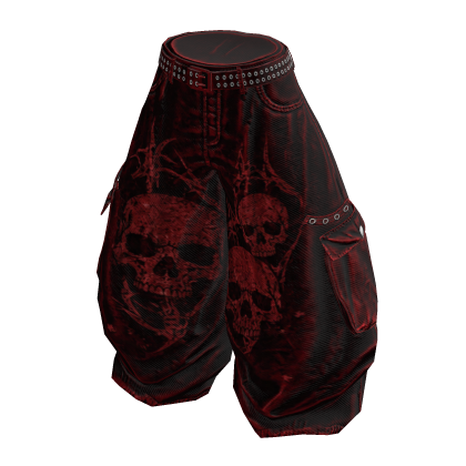 [Y2K] Skulls Baggy Cargo Pants Red thumbnail