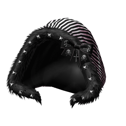 scene pink & black striped fur hood emo studs bow