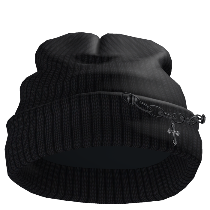 Worn Black Side Chain Beanie 