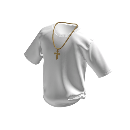 White T-Shirt w/ Gold Cross Chain thumbnail