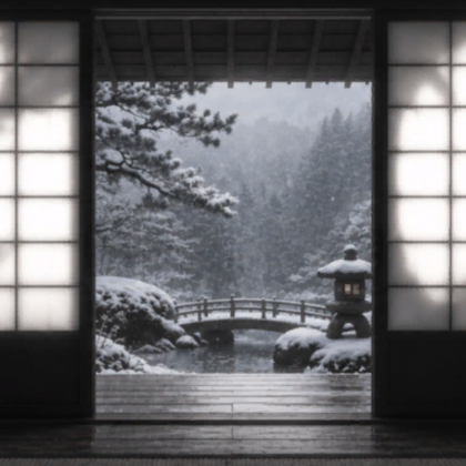 Japanese Shoji Winter Snow Anime Garden Background