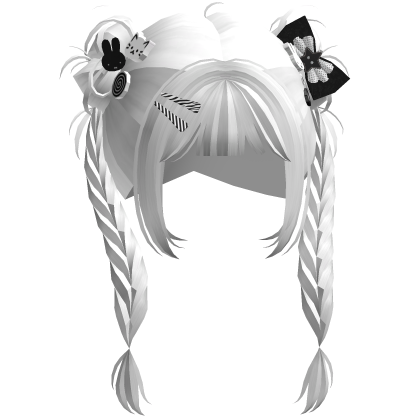 White Long Braids w/ Bows & Clips Roblox item