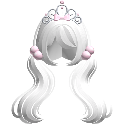 ♡ cute white long wavy tiara pigtails Roblox item