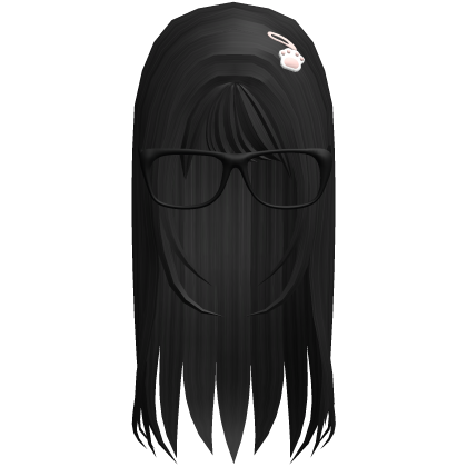 Cute black long moe hair with cute hairclips Roblox item