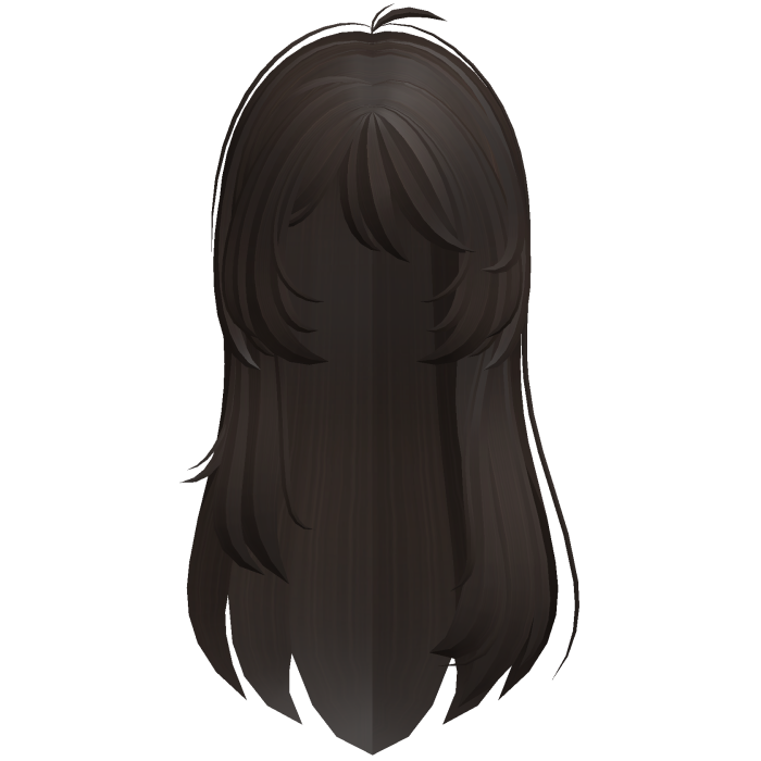 Long messy layered straight hair in dark brown