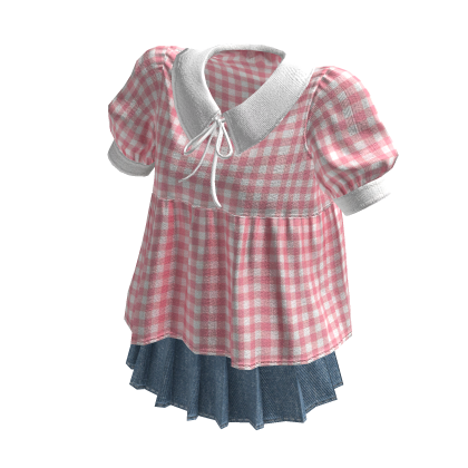 ☁️Cute Checkered Collar Dress (Pink)
