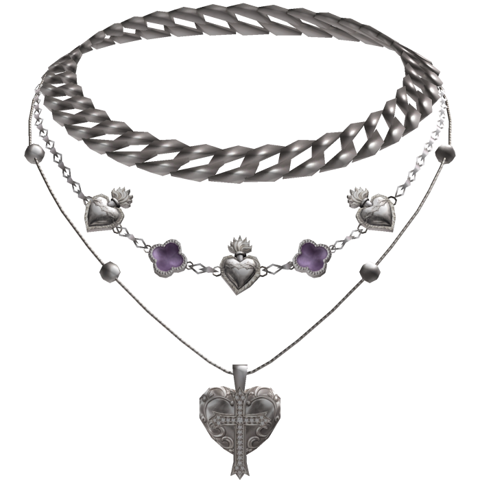 Chunky Purple Clover Cuban Jesus Cross Layered Set