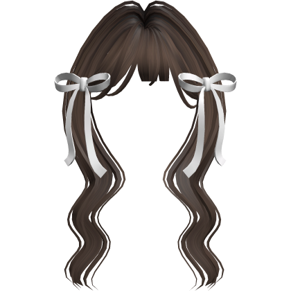 Soft Girl Wavy White Bows Bangs (Brown) Roblox item