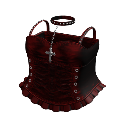 Emo Gothic Ribcage Dress w Choker in Red