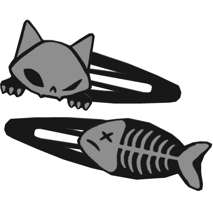 Cute cat and fish bone hair clips [BLACK]