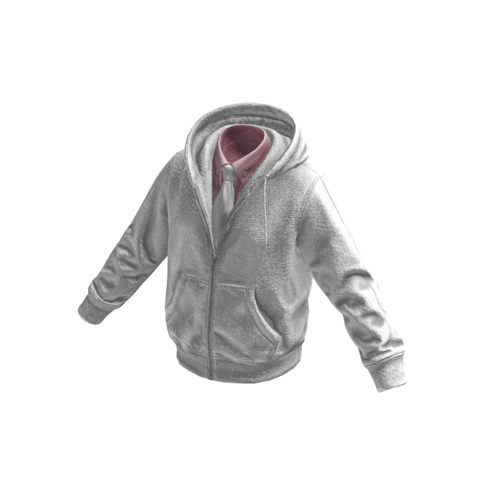 White-Pink Layered Hoodie w/ Shirt & Tie 
