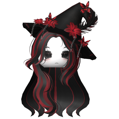 Straight Hair w/ Halloween Witch Hat Black Red