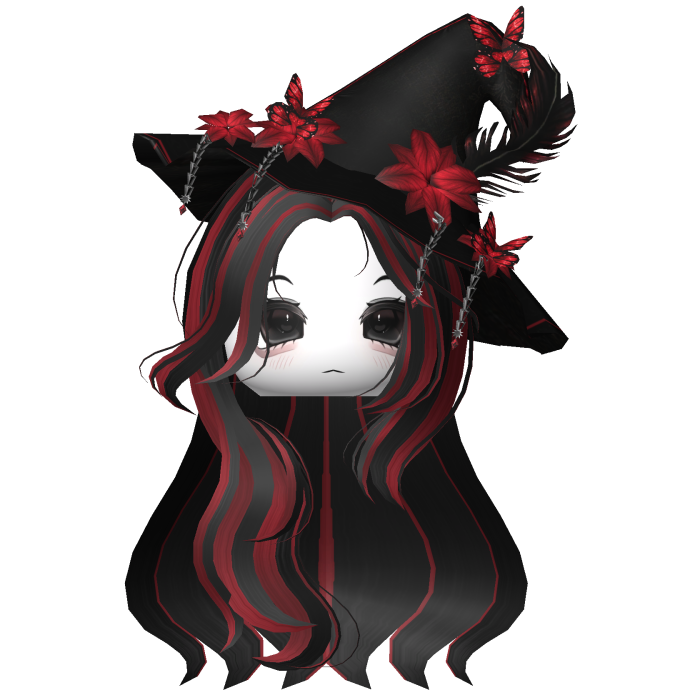 Straight Hair w/ Halloween Witch Hat Black Red