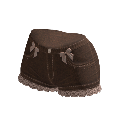 Cutesy Lace Bow Denim Shorts brown thumbnail