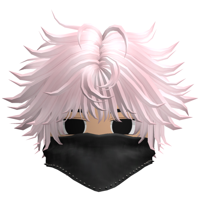 Fluffy Emo Boy Hair w Black Mask (Light Pink)