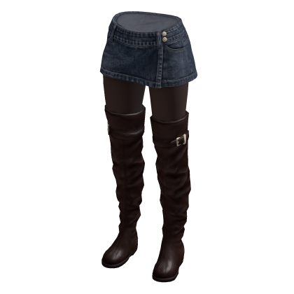 Mini Skirt with Tall Boots (Navy/Brown)