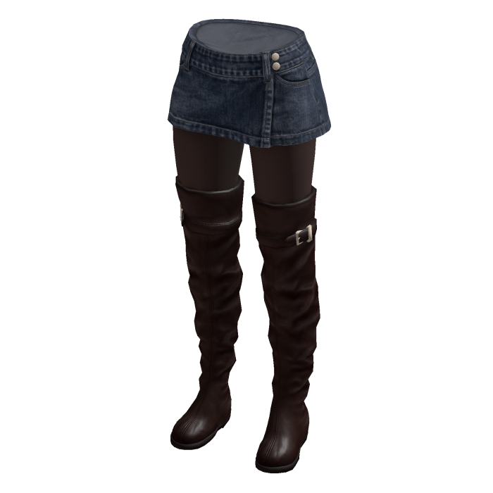 Mini Skirt with Tall Boots (Navy/Brown)