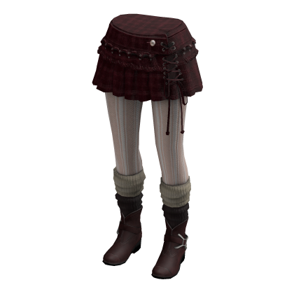 Grunge Plaid Mini Skirt w/ Tights & Boots (Red)