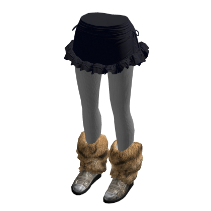 Ruched Ruffle Mini Skirt with Boots (Navy)