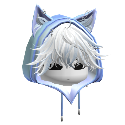 Messy Emo Hair w/ Cute Cat Hood (White&Blue) Roblox item