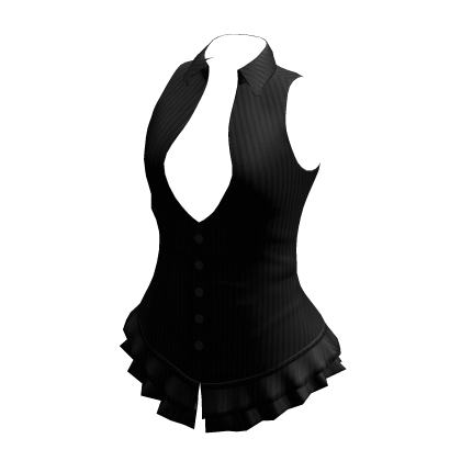 Cutesy Korean Frilled V-Neck Long Top Black