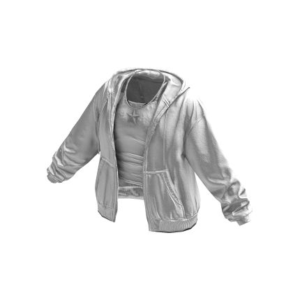 White Oversized Zip Hoodie Tank Top Necklace thumbnail
