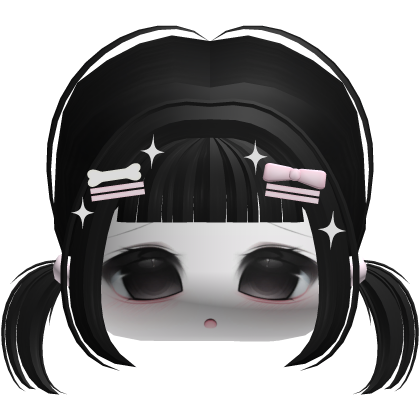 Cute Kawaii pigtails w face and hairclips (black)